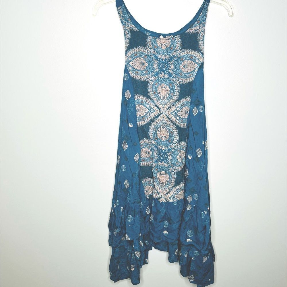 FREE PEOPLE INTIMATELY TUNIC - Blue sleeveless tunic mini dress with ruffle hem